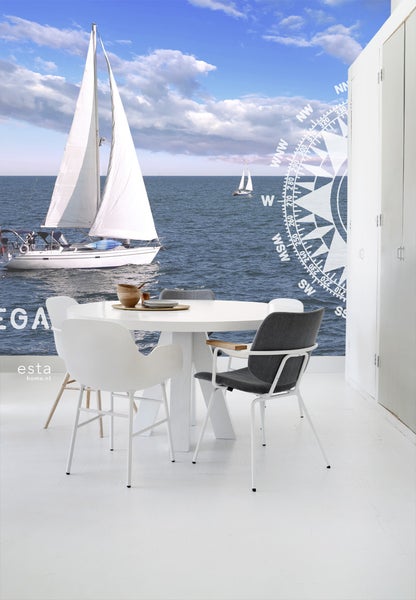 ESTAhome Fototapete Segelboot Blau - 374 x 270 cm - 156434