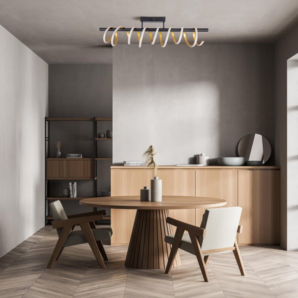 LED Deckenleuchte BELLEZA, moderne Deckenlampe aus Metall und Kunststoff in Schwarz, Gold und Weiß, mit fest verbauten LEDs, 100cm lang. Die ideale Beleuchtung für Wohnzimmer, Esszimmer oder Büro.