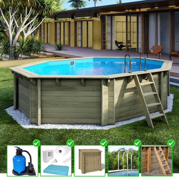 Achteckiger Holzpool mit Zubehör für den Garten