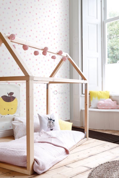 Origin Wallcoverings Tapete Punktmuster Puderrosa, Pastellviolett und Pfirsichorange - 53 cm x 10.05 m - 347507