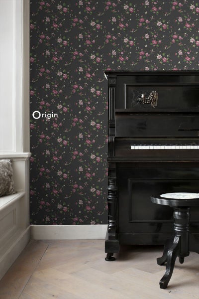 Origin Wallcoverings Tapete Blumen Schwarz und Rosa - 53 cm x 10.05 m - 326127