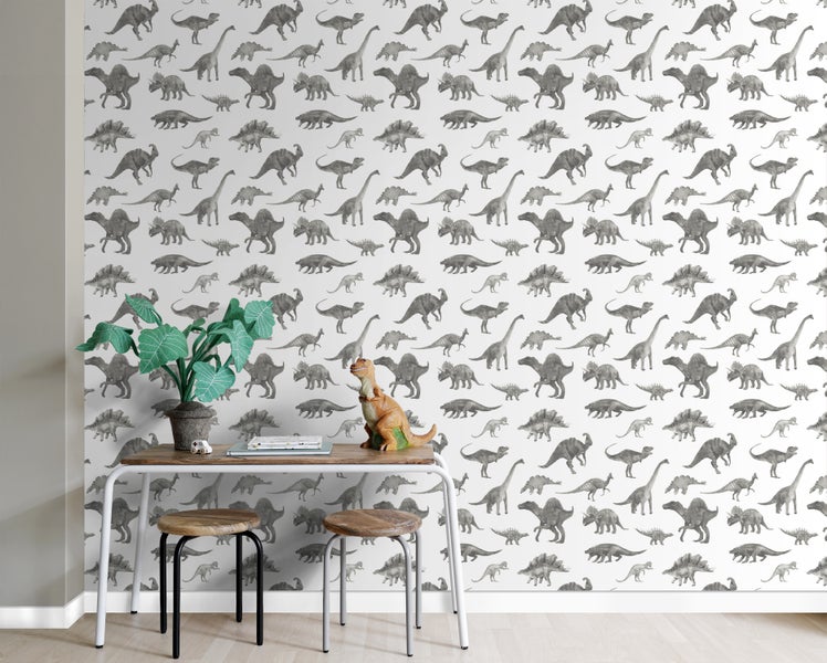ESTAhome Tapete Dinosaurier Grau - 50 x 900 cm - 131203
