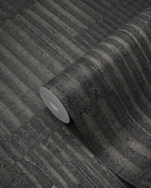 Origin Wallcoverings Tapete industrielle Wellplatten aus Metall 3D Schwarz - 53 cm x 10.05 m - 347617