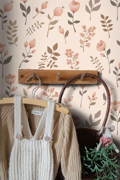 ESTAhome Tapete Blumen Hellrosa und Beige - 53 cm x 10.05 m - 139693