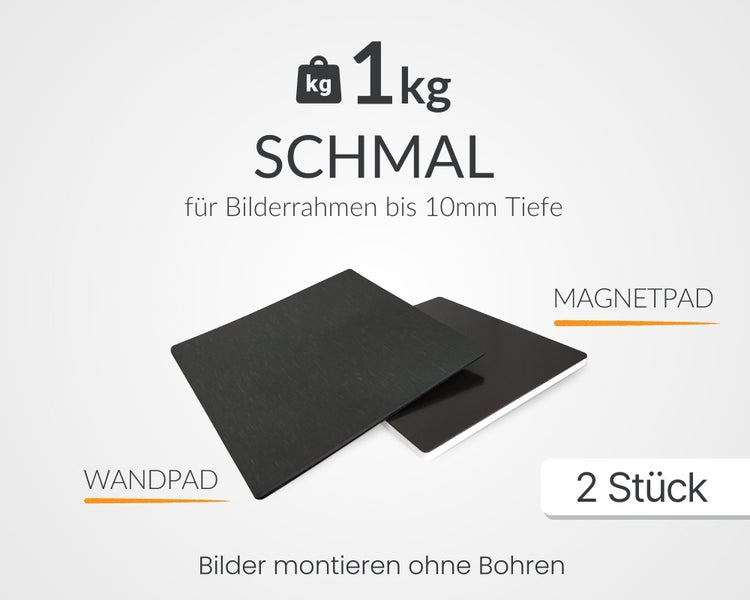 Zwei schmale Magnetpads zum Aufhängen von Bildern bis 1 kg