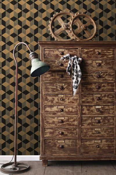 ESTAhome XXL-Vliestapete grafisches 3D Muster Schwarz und Braun - 50 x 900 cm - 158918