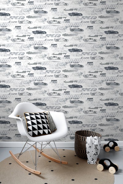 Sanders und Sanders Tapete Rennwagen Schwarz-Weiß - 50 x 900 cm - 935360