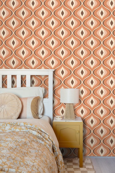 ESTAhome Tapete Retro-Ornamente Orange und Braun - 50 x 900 cm - 130986