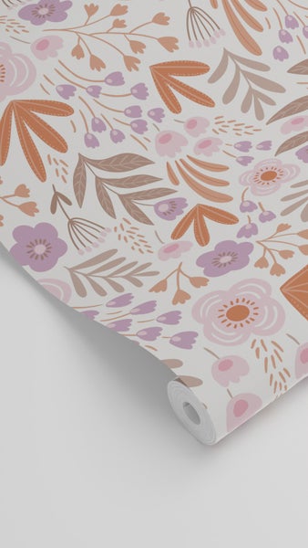 ESTAhome Tapete Blumen Orange und Lila - 50 x 900 cm - 131067