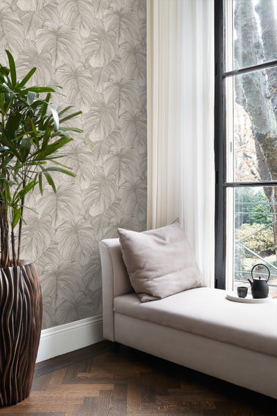 Origin Wallcoverings Tapete 3D Muster Blätter Hellgrau - 50 x 900 cm - 347915