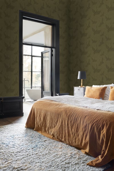 Origin Wallcoverings Tapete Kraniche Ockergelb - 53 cm x 10.05 m - 347758