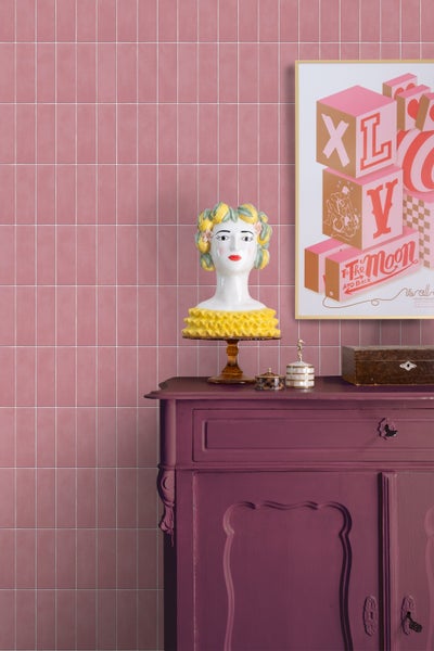 ESTAhome Tapete Fliesenmuster Rosa - 50 x 900 cm - 131535