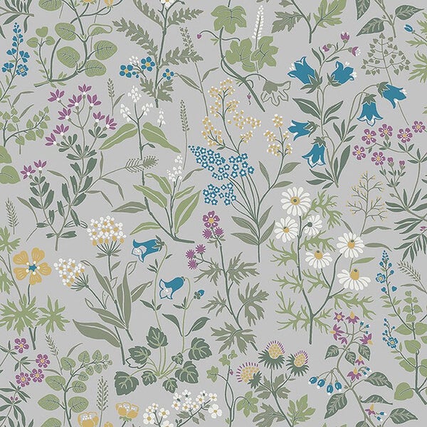 Borastapeter Tapete Feldblumen Graublau - 53 cm x 10.05 m - 660022