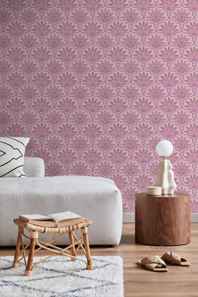 ESTAhome Tapete orientalisches Barockmotiv Lila und Rosa - 50 x 900 cm - 131038