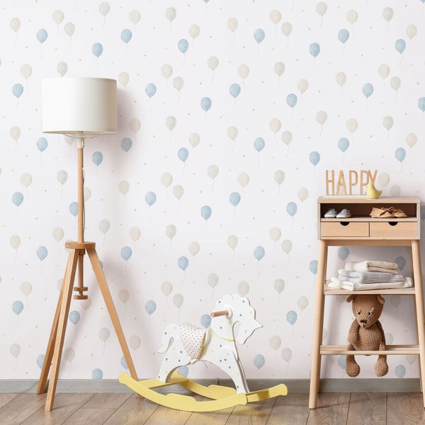 Sanders und Sanders Tapete Luftballon Blau, Beige und Weiß - 53 cm x 10.05 m - 640635