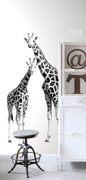 ESTAhome Fototapete Giraffen Schwarz und Weiß - 139,5 cm x 2,79 m - 158701