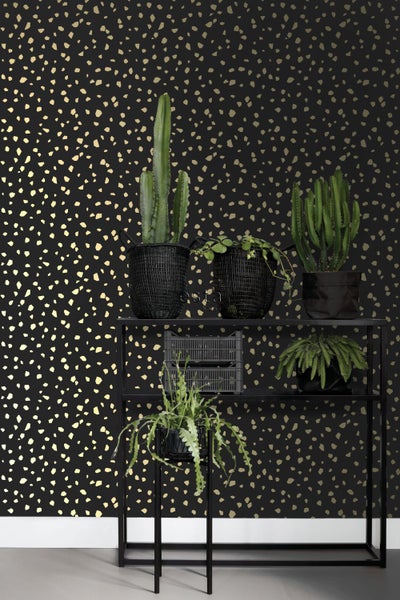 ESTAhome Tapete Terrazzo-Motiv Schwarz und Gold - 53 cm x 10.05 m - 139134