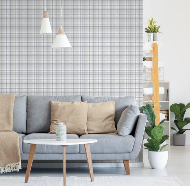 Sanders und Sanders Tapete Karomuster Blau und Grau - 53 cm x 10.05 m - 640714