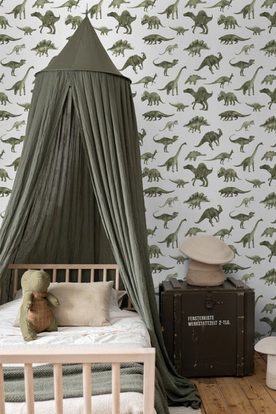 ESTAhome Tapete Dinosaurier Dunkelgrün - 50 x 900 cm - 131200