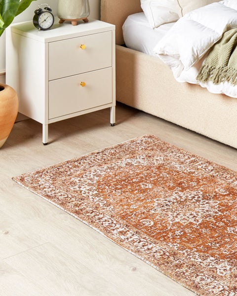 Teppich Baumwolle orange 80 x 150 cm orientalisches Muster Kurzflor HAYAT