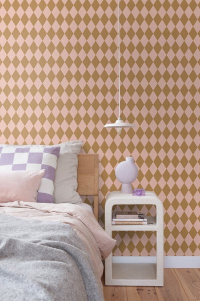 ESTAhome Tapete Karomuster Braun und Rosa - 50 x 900 cm - 131600