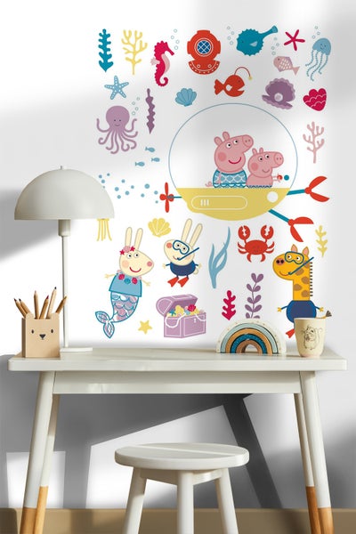 Kinderzimmer mit Wandtattoo Unterwassermotive, Tisch und Stuhl