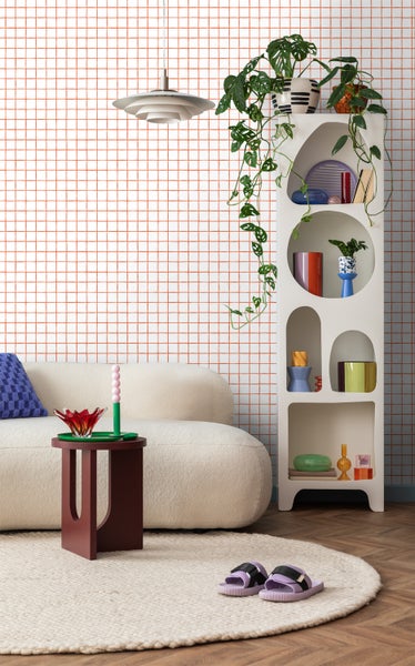 ESTAhome Tapete Karomuster Orange und Weiß - 50 x 900 cm - 131275