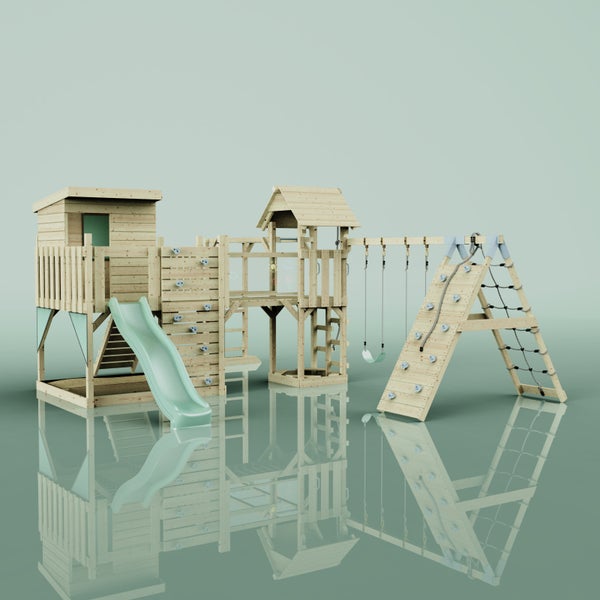 Spielplatz mit Kletterwand, Rutsche und Schaukel