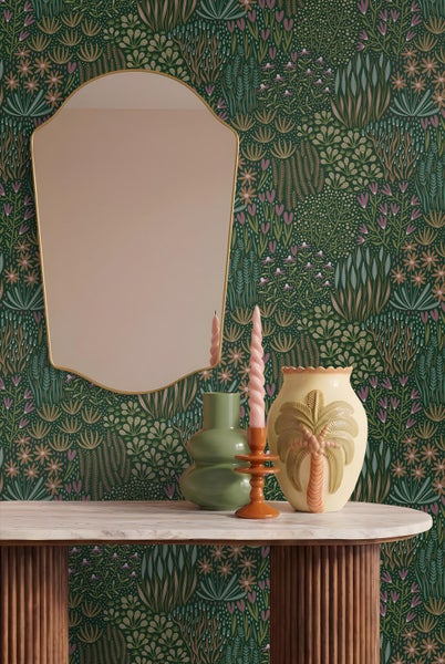 ESTAhome Tapete Blätter und Blumen Grün 50 x 900 cm