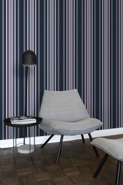 ESTAhome Tapete Streifen Marineblau und Rot - 53 cm x 10.05 m - 136419
