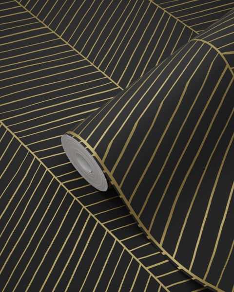 ESTAhome Tapete Fischgrätmuster Schwarz und Gold - 53 cm x 10.05 m - 139136