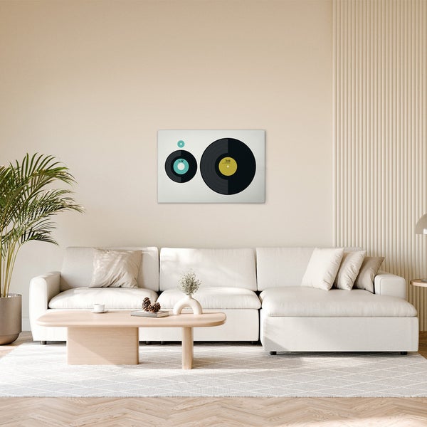 Dekorative Leinwand mit Schallplattenmotiv im Wohnzimmer