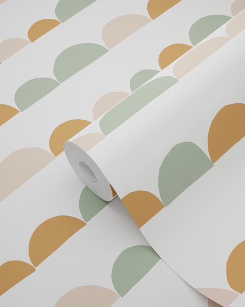 ESTAhome Tapete grafisches Motiv Hellrosa, Dunkelorange und Mintgrün - 53 cm x 10.05 m - 139267