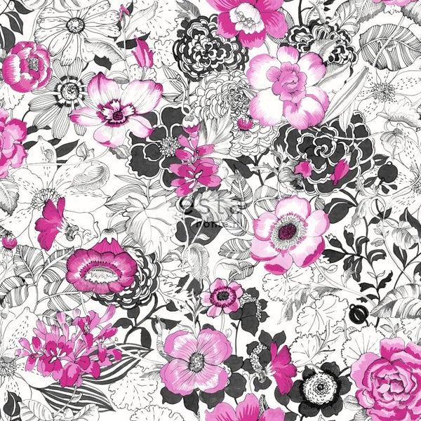 ESTAhome Tapete Blumen Rosa und Schwarz - 53 cm x 10.05 m - 138504