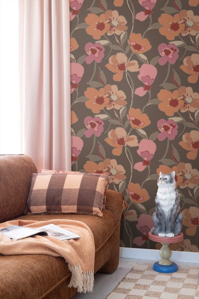 ESTAhome Tapete Blumen Terrakotta und Altrosa - 50 x 900 cm - 130991