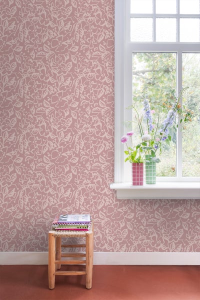 ESTAhome Tapete Blätter und Blumen Altrosa - 50 x 900 cm - 131377