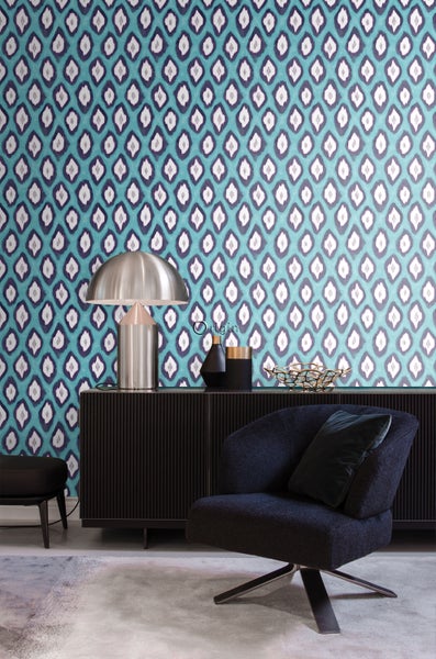 Origin Wallcoverings Tapete Ikat-Motiv Türkis - 53 cm x 10.05 m - 346917