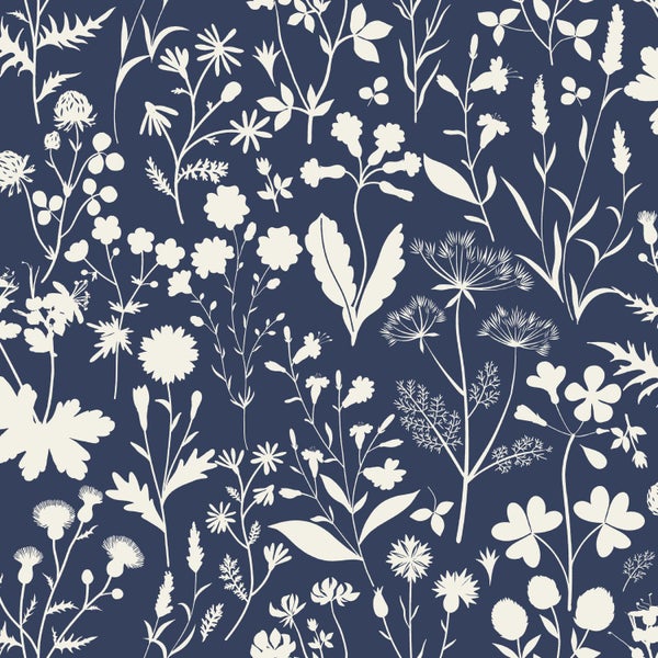 ESTAhome Tapete Feldblumen Dunkelblau - 50 x 900 cm - 139441
