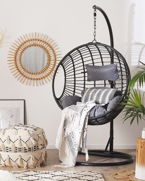 Hängesessel mit Gestell ASPIO Polyrattan Schwarz