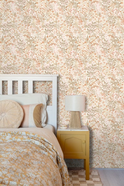 ESTAhome Tapete Feldblumen Terrakotta und Graugrün - 50 x 900 cm - 131353