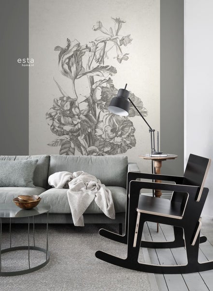 ESTAhome Fototapete Blumenstillleben Schwarz-Weiß - 1,86 x 2,79 m - 158887