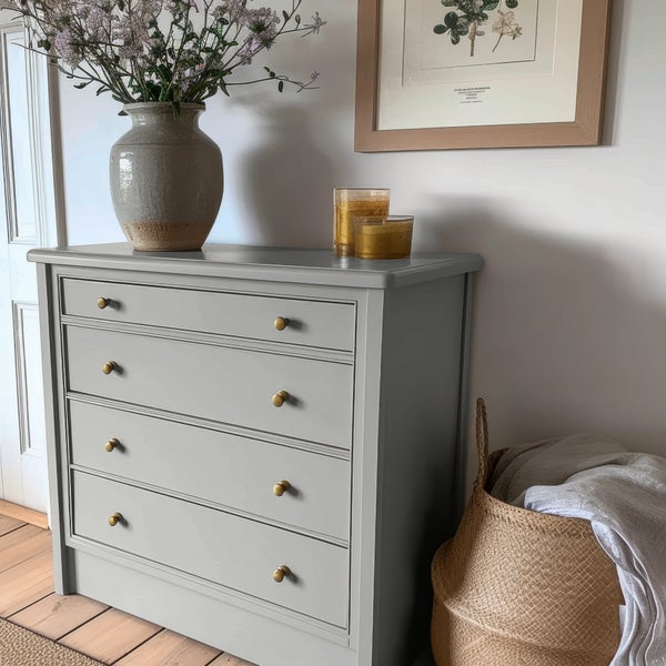MissPompadour Kreidefarbe für Möbel grau 750ml, Quiet Moments Grey - Holzfarbe, Holzlack matt innen - Möbellack, Möbelfarbe ohne Schleifen - Kreidefarbe für Holz - CosyColours