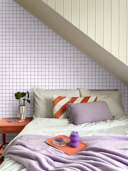 ESTAhome Tapete Karomuster Lila und Weiß - 50 x 900 cm - 131276