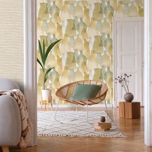 Sanders und Sanders Tapete Töpferware Ockergelb und Olivgrün - 53 cm x 10 m - 640076