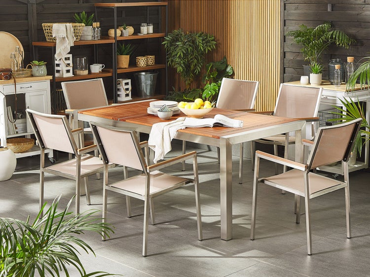 Gartenmöbel Set 6-Sitzer GROSSETO Eukalyptusholz Braun / Beige