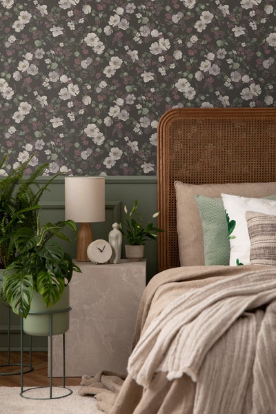 Borastapeter Tapete Blumen Braun, Grün und Rosa - 53 cm x 10.05 m - 660287