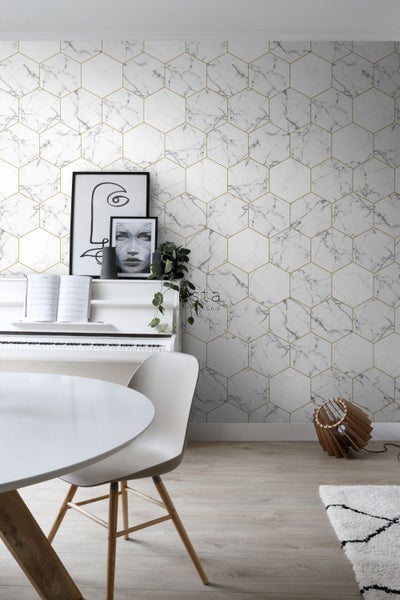 ESTAhome Fototapete Marmor-Optik Schwarz-Weiß und Gold - 150 x 279 cm - 158955
