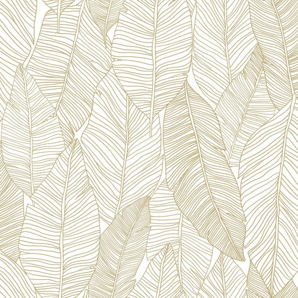 ESTAhome Tapete gezeichnete Blätter Weiß und Gold - 53 cm x 10.05 m - 139125