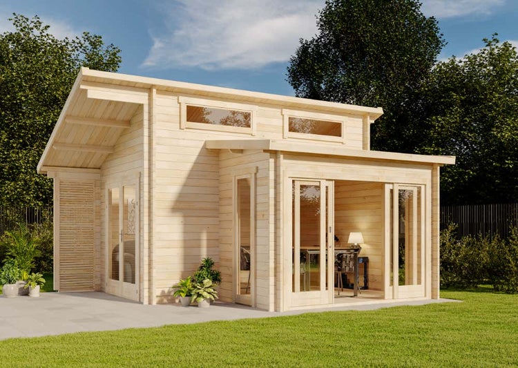 Alpholz Gartenhaus Lausitz-40 ISO mit Schiebetür Gartenhaus aus Holz, Holzhaus mit 40 mm Wandstärke, Blockbohlenhaus mit Montagematerial, Naturbelassen 5,2x4,2m