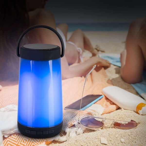 LED-Tischleuchte mit BT-Speaker FESTA für den Außenbereich aus schwarzem Kunststoff mit integrierten LEDs, 18 cm hoch